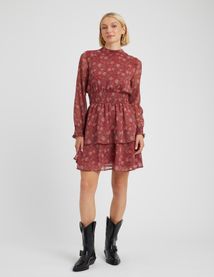Robe courte imprimée col montant