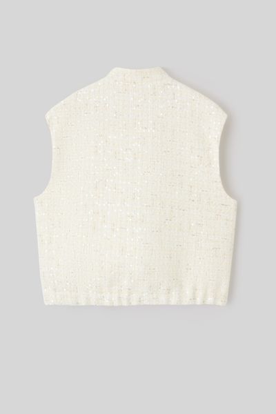 Veste tweed sans manches effet brillant