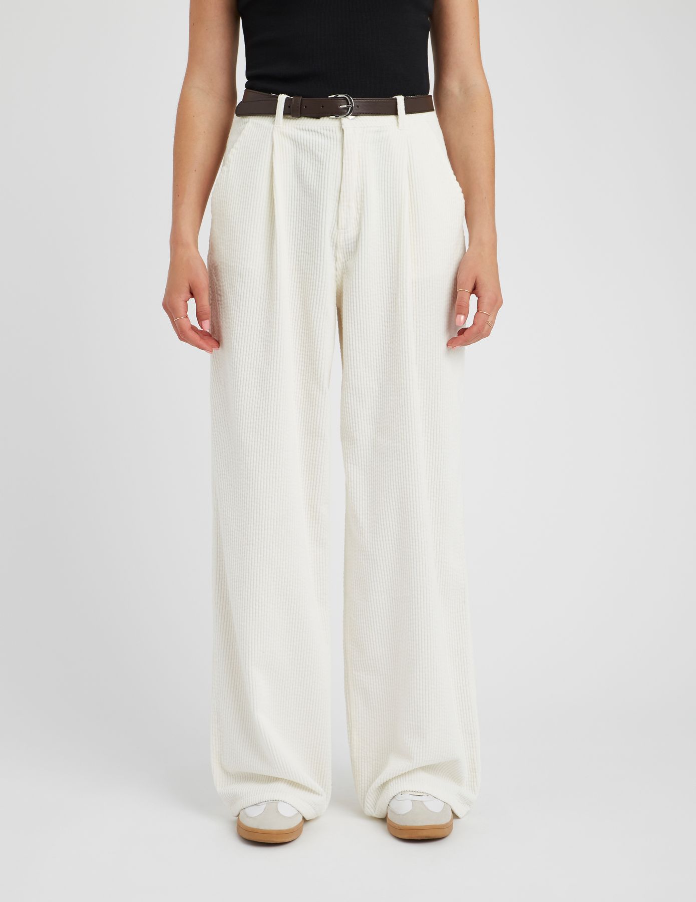 Pantalon velours wide leg &agrave; pinces