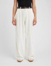 Pantalon velours wide leg &agrave; pinces