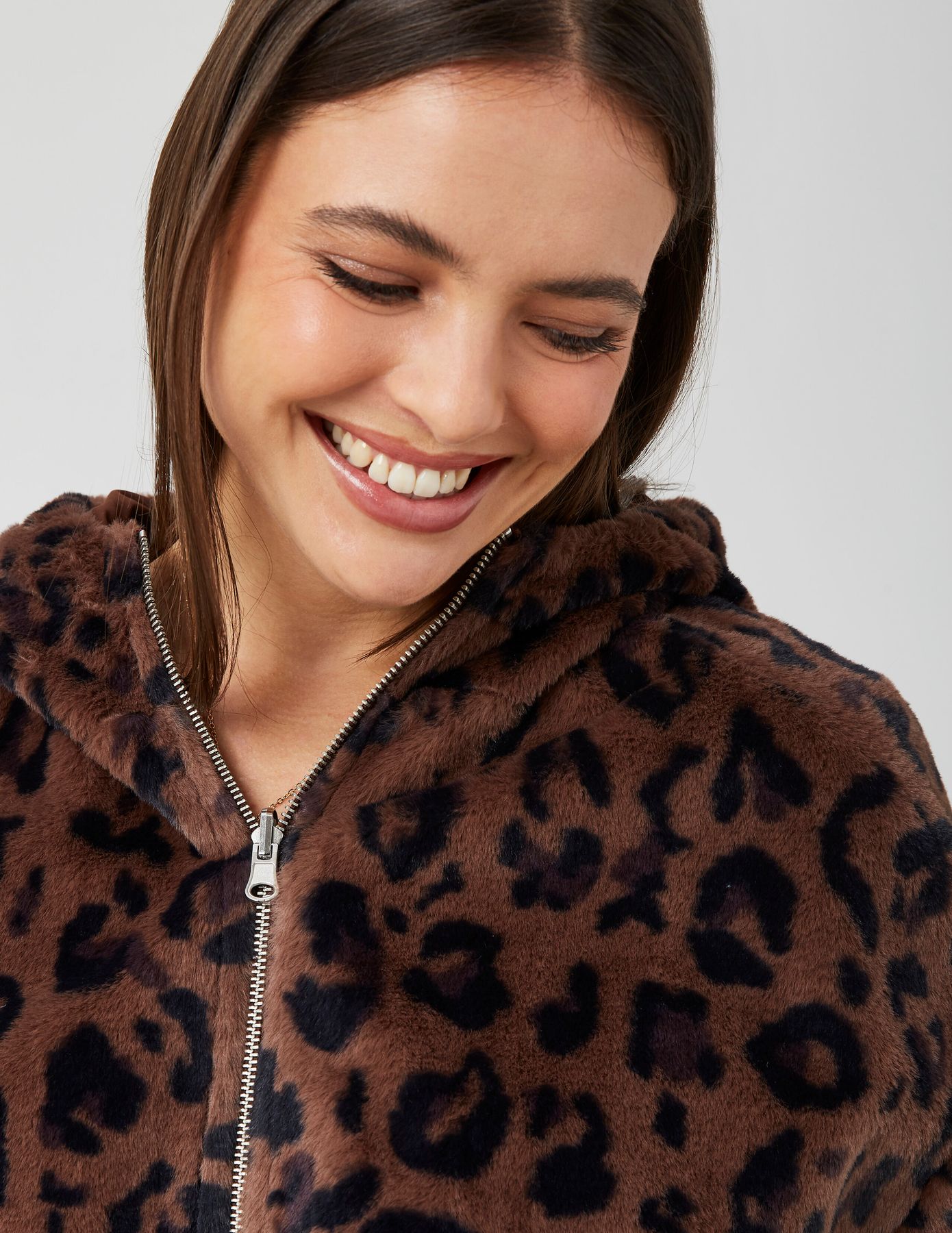 Blouson à capuche réversible imprimé léopard