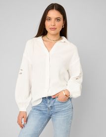 Chemise brod&eacute;e en gaze de coton