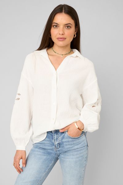 Chemise brod&eacute;e en gaze de coton
