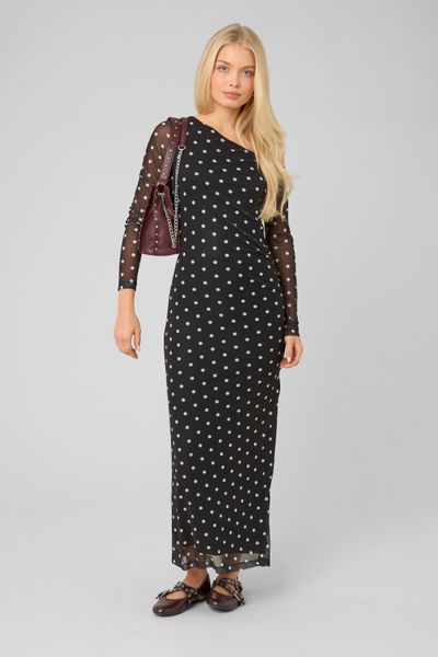 Robe longue imprim&eacute;e pois