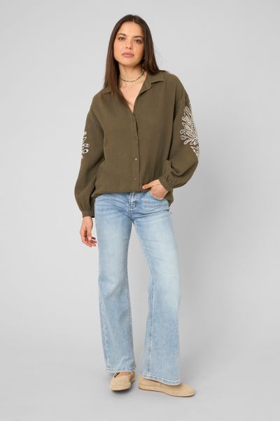 Chemise brod&eacute;e en gaze de coton