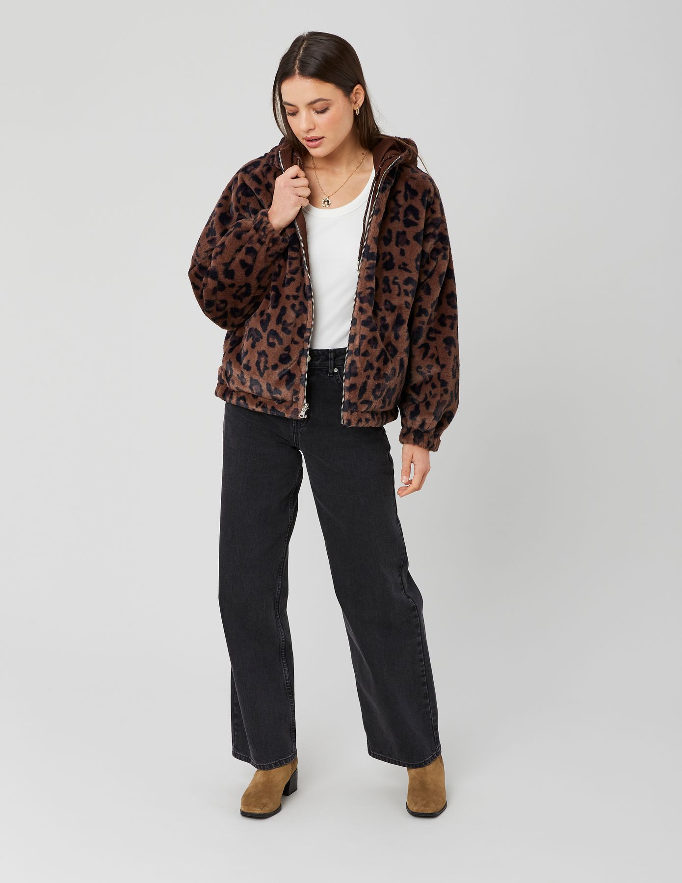 Blouson &agrave; capuche r&eacute;versible imprim&eacute; l&eacute;opard