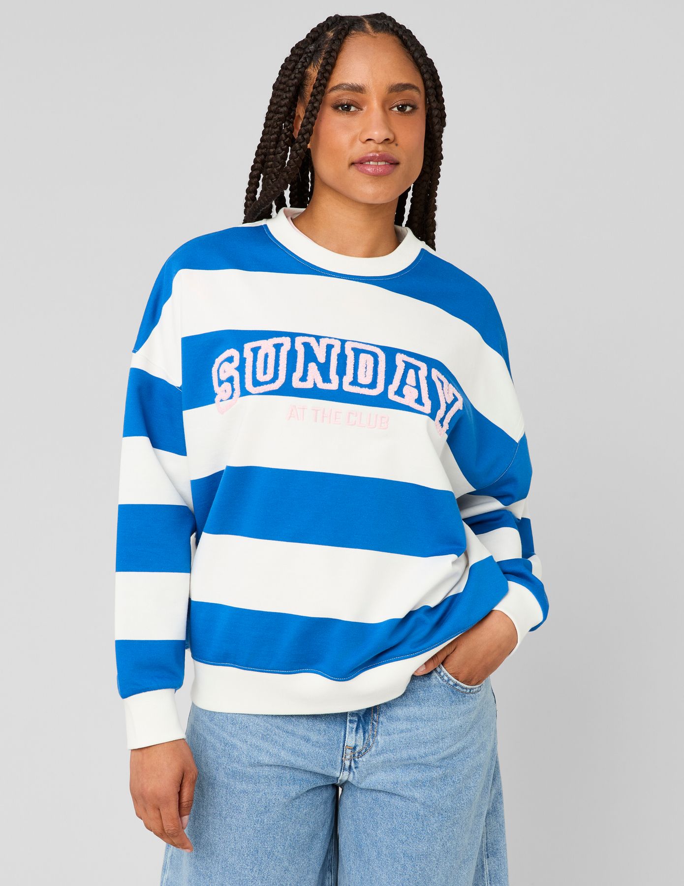 Sweat col rond brod&eacute; &agrave; rayures