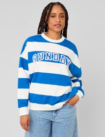 Sweat col rond brod&eacute; &agrave; rayures