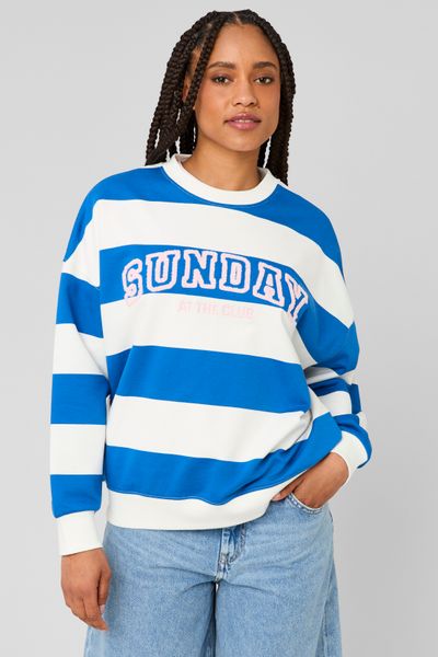 Sweat col rond brod&eacute; &agrave; rayures