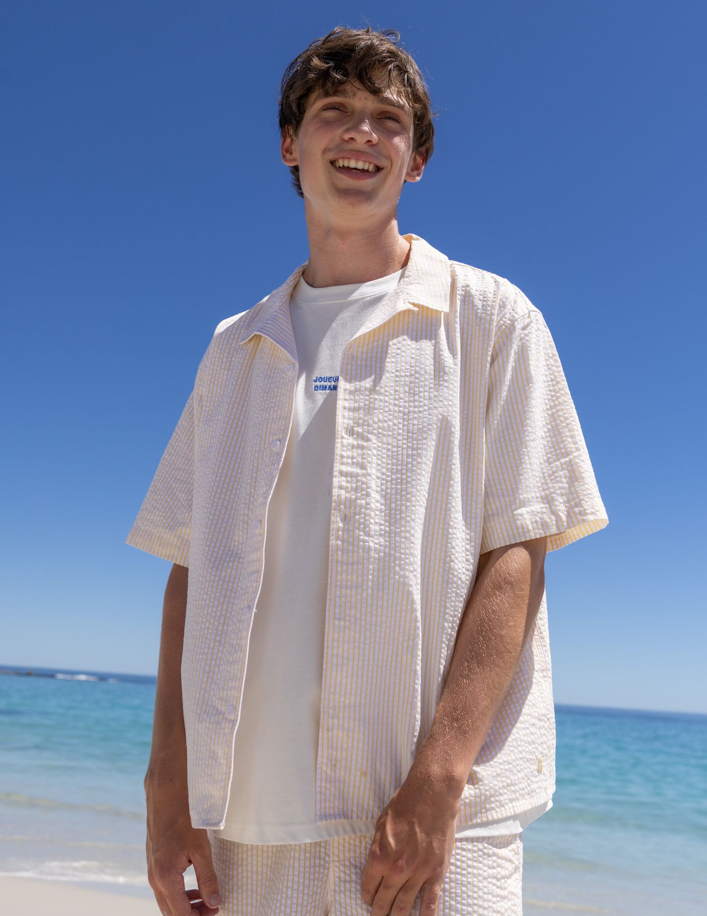 Chemise manches courtes ray&eacute;e seersucker