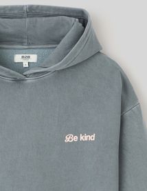 Sweat col capuche délavé imprimé devant/dos