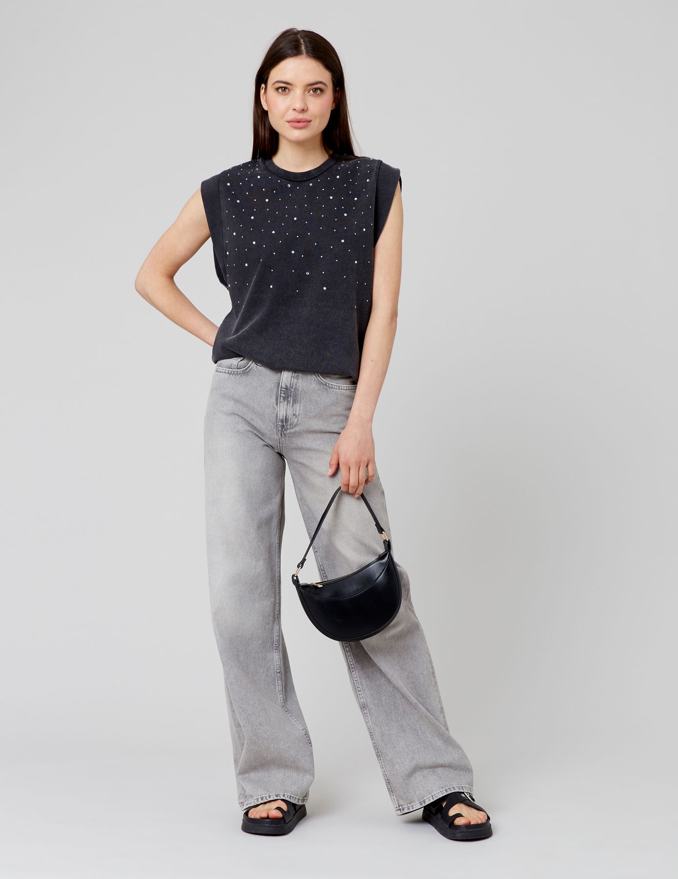 T-shirt sans manches à strass