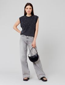 T-shirt sans manches à strass