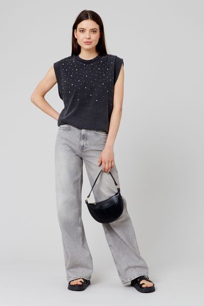 T-shirt sans manches à strass
