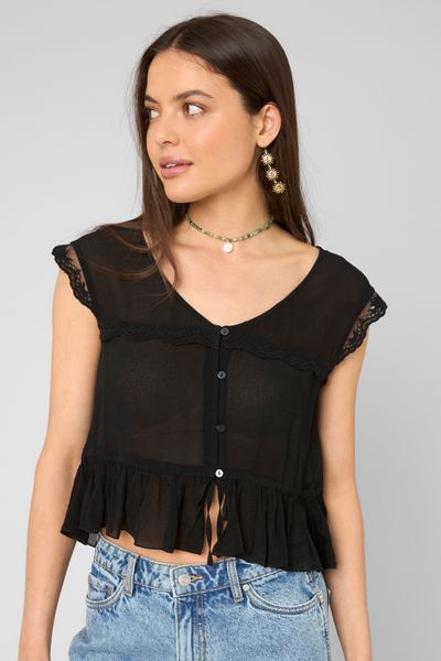 Blouse sans manches &agrave; volants