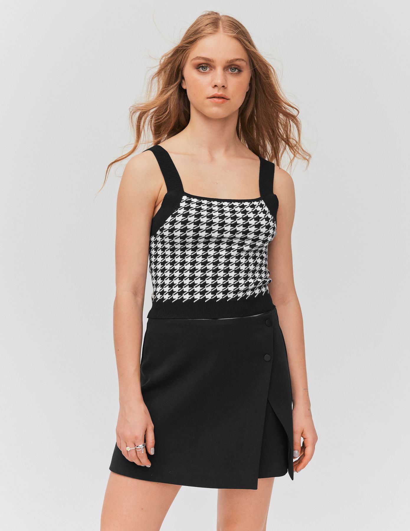 Débardeur tricot motif pied-de-poule