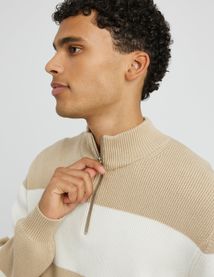 Pull ray&eacute; col montant zipp&eacute;