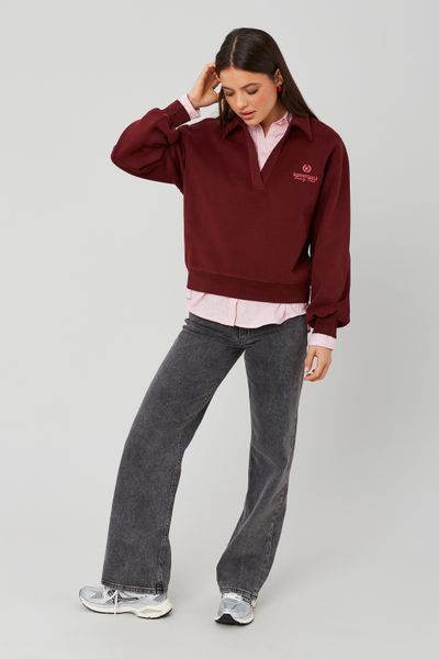 Sweat col polo broderie poitrine