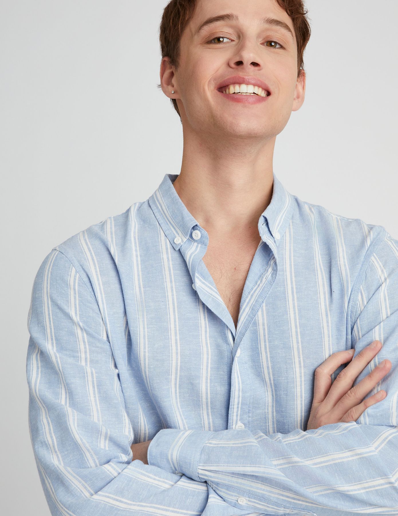 Chemise rayée droite en lin