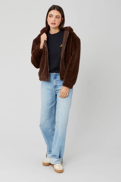 Blouson mati&egrave;re duveteuse col capuche