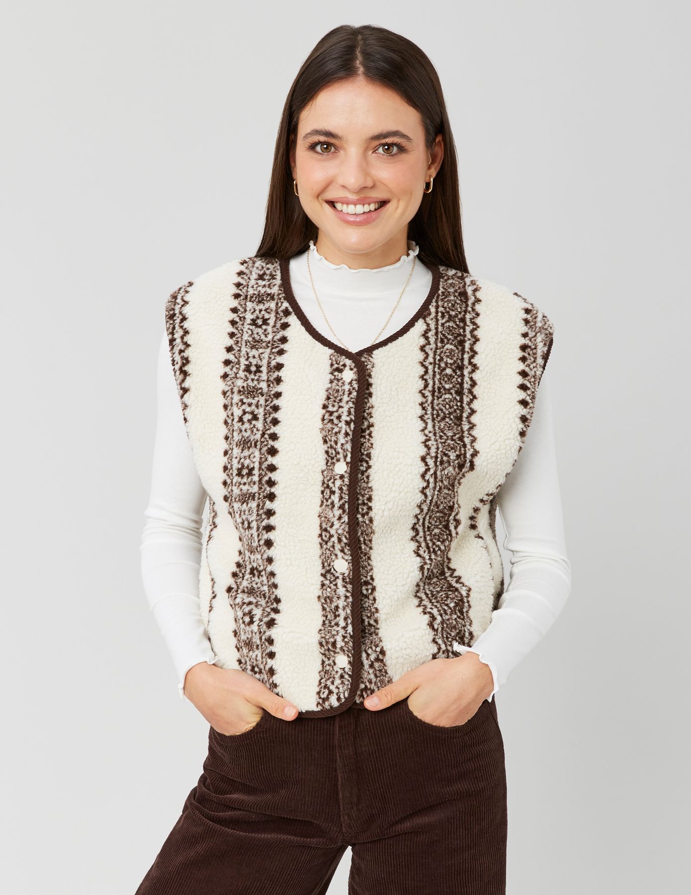 Gilet sherpa sans manches imprimé