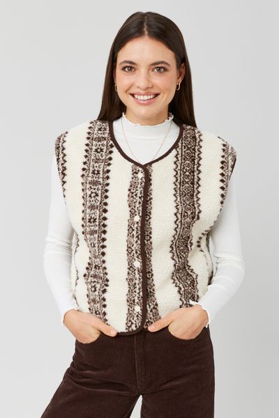 Gilet sherpa sans manches imprimé