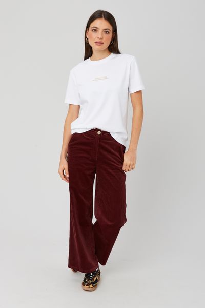 Pantalon wide leg velours cropped