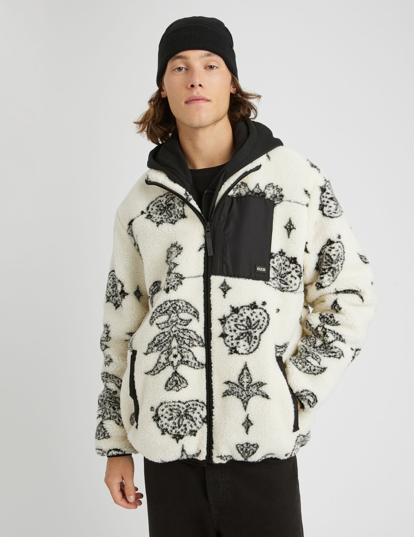 Veste zipp&eacute;e imprim&eacute;e sherpa