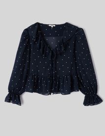 Blouse &agrave; volants motif pois