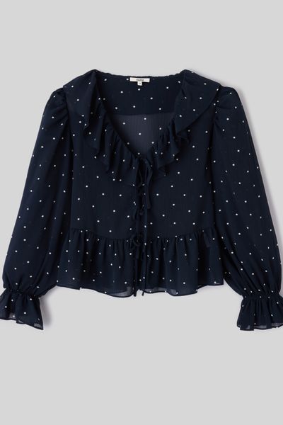 Blouse &agrave; volants motif pois