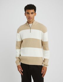 Pull ray&eacute; col montant zipp&eacute;