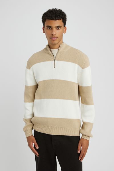 Pull ray&eacute; col montant zipp&eacute;