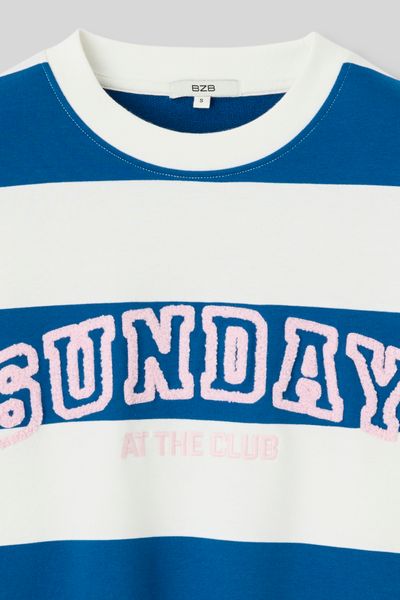 Sweat col rond brod&eacute; &agrave; rayures