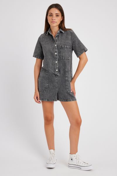 Combishort en jean &agrave; strass