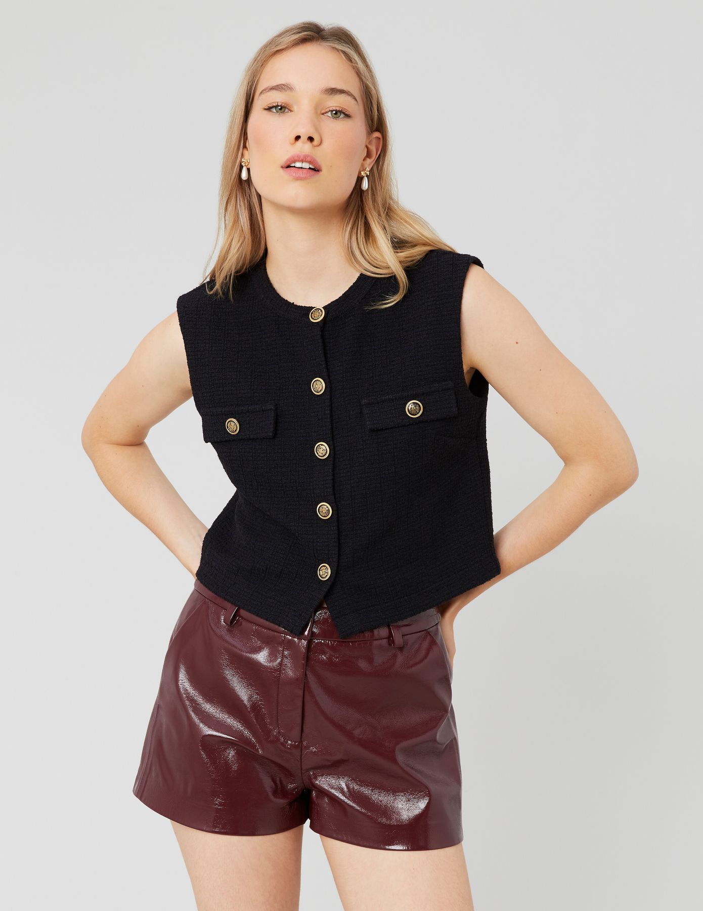 Top sans manches effet tweed