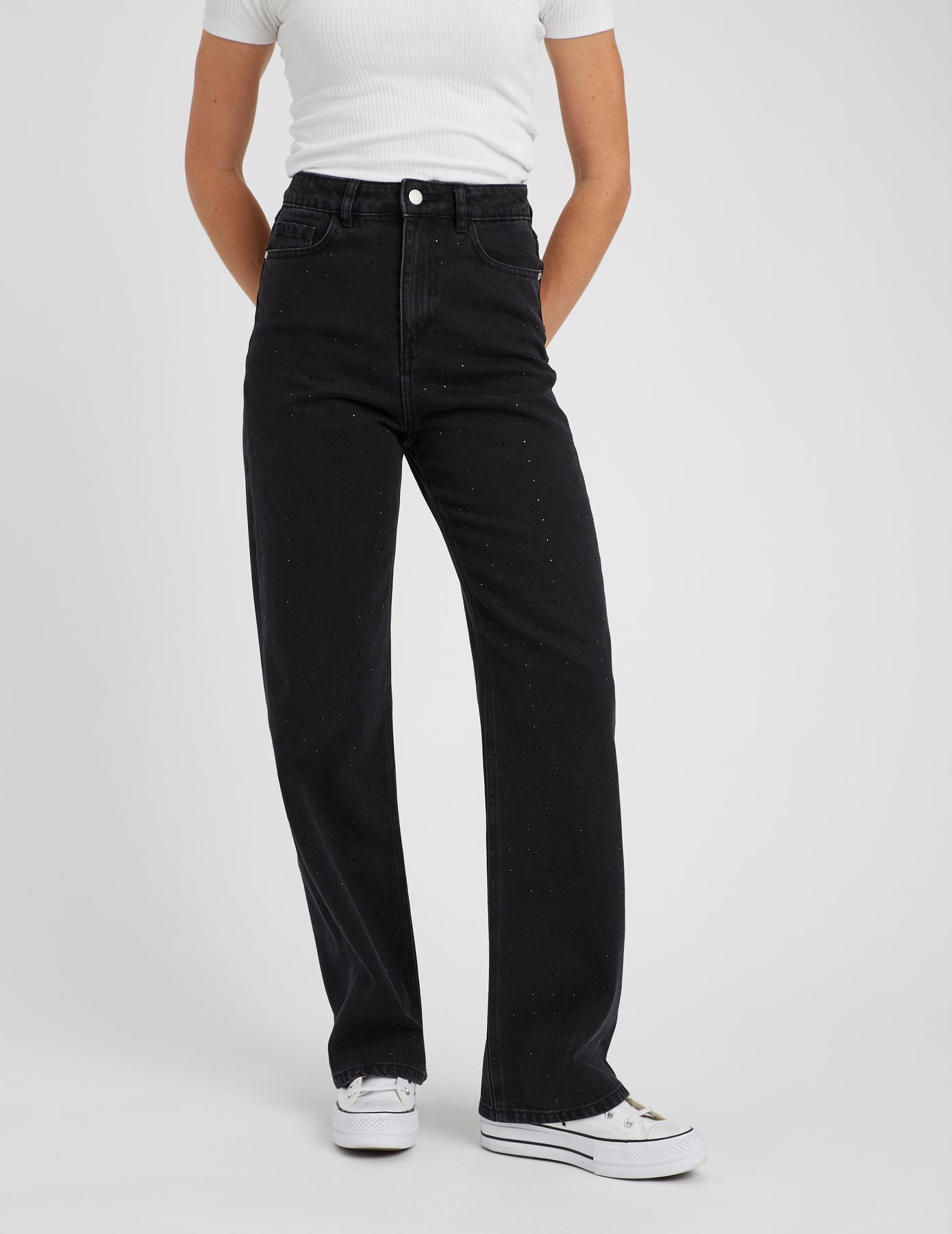 Jean straight &agrave; strass