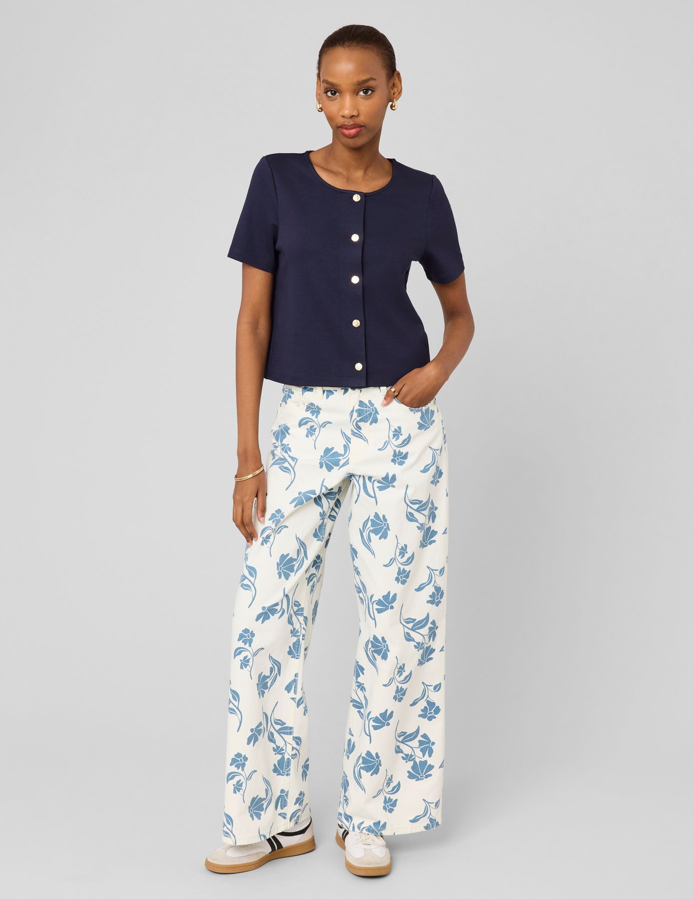 Jean imprim&eacute; fleurs