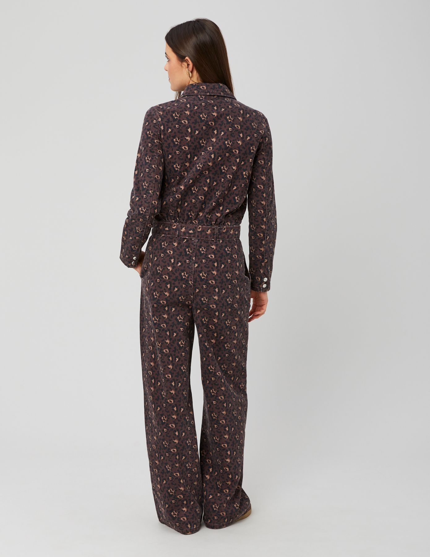 Combinaison en denim imprimé léopard