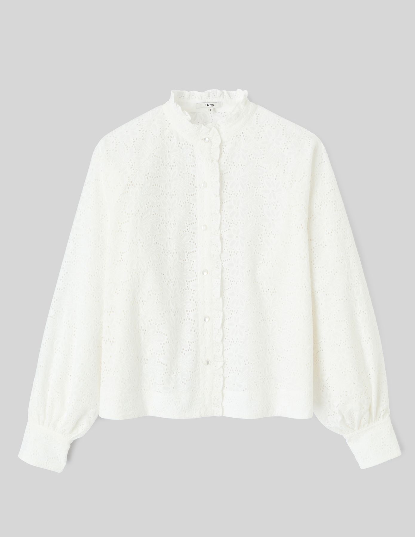 Chemise col montant broderie anglaise