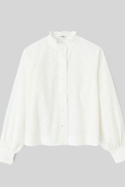 Chemise col montant broderie anglaise