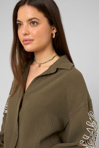 Chemise brod&eacute;e en gaze de coton