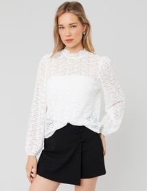 T-shirt col montant dentelle