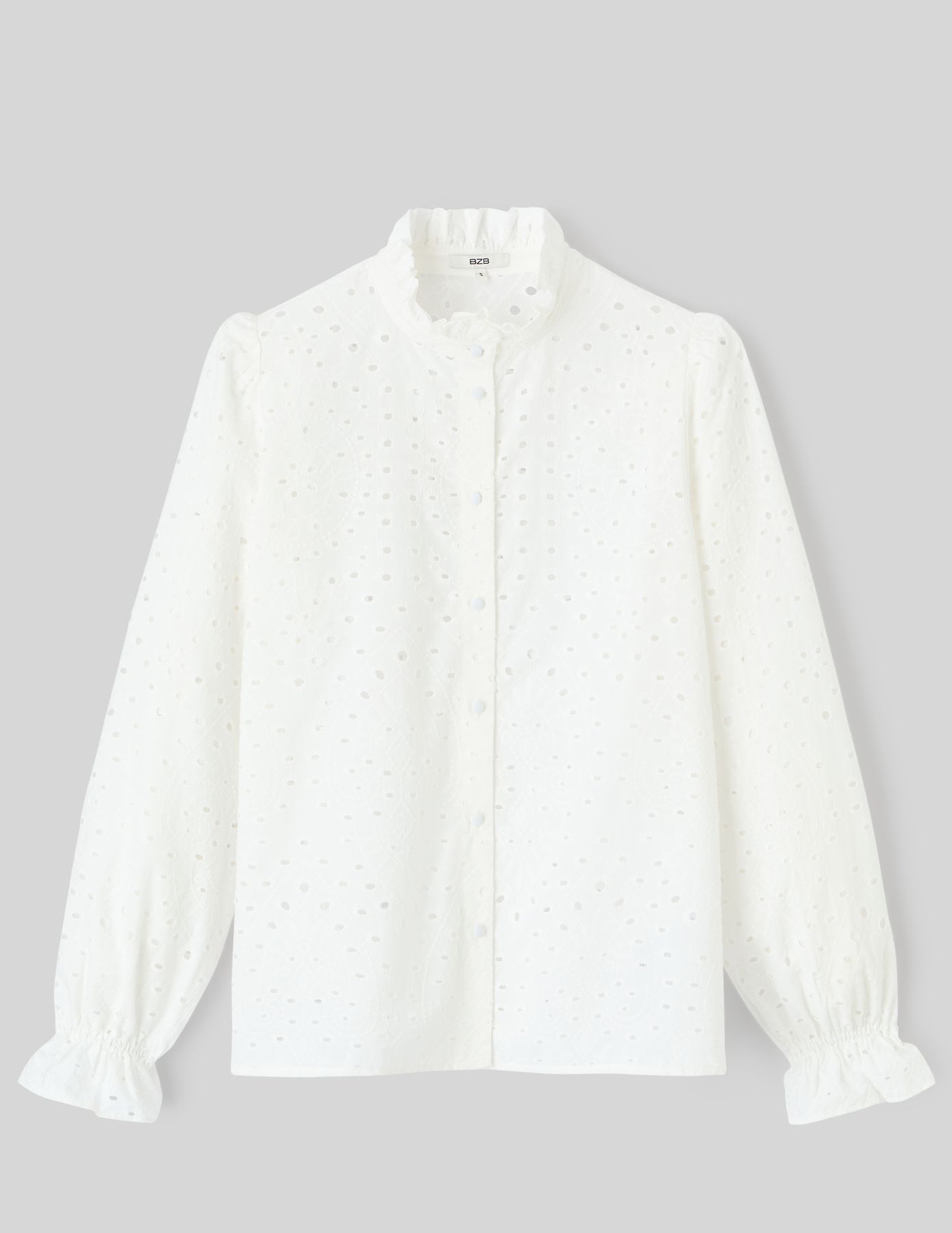 Chemise col montant broderie anglaise