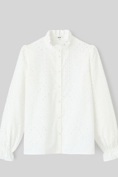 Chemise col montant broderie anglaise