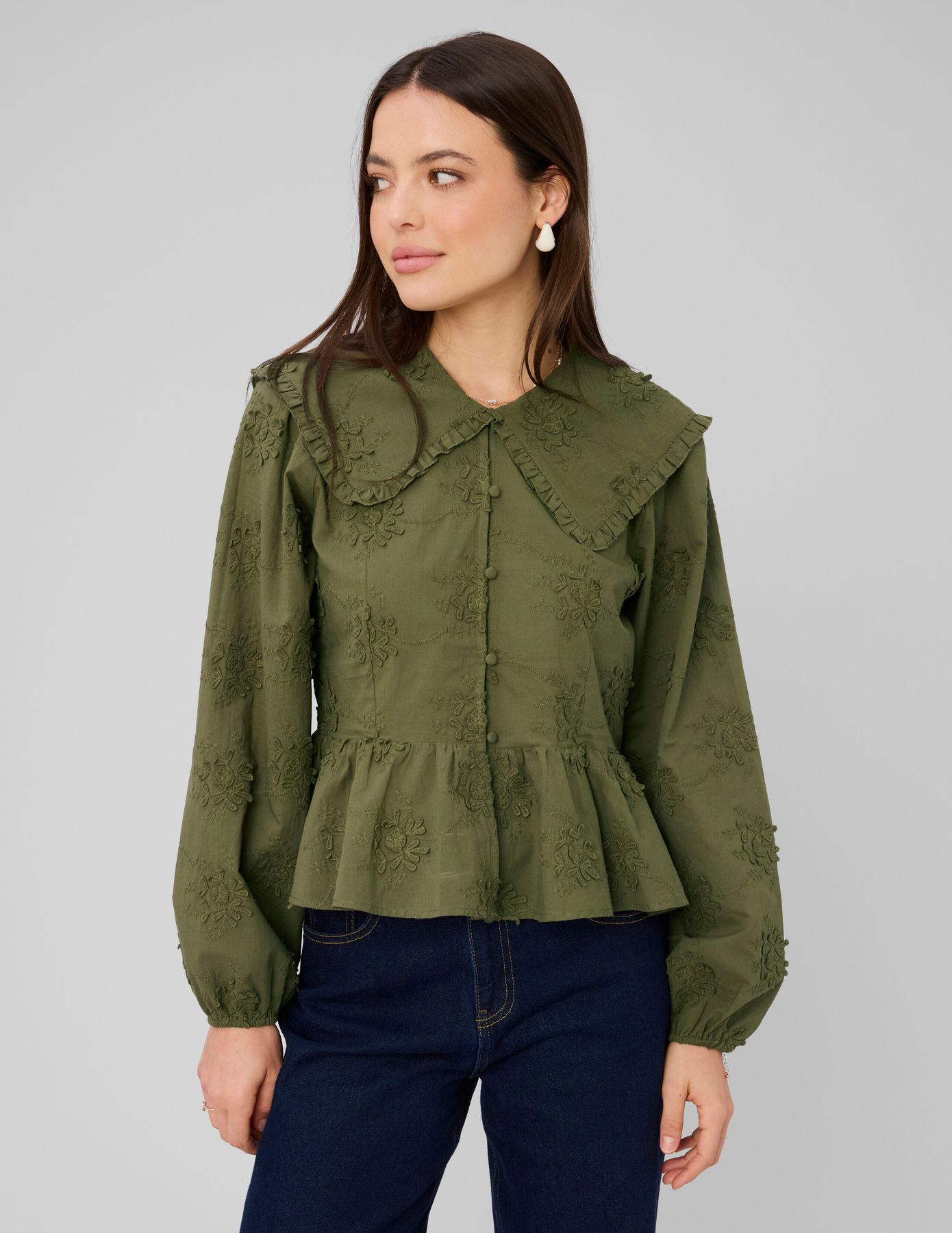 Chemise maxi col broderie 3D