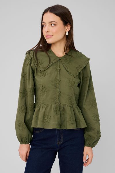 Chemise maxi col broderie 3D