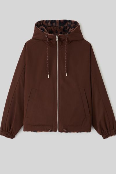 Blouson à capuche réversible imprimé léopard