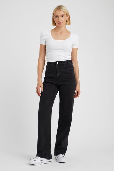 Jean straight &agrave; strass