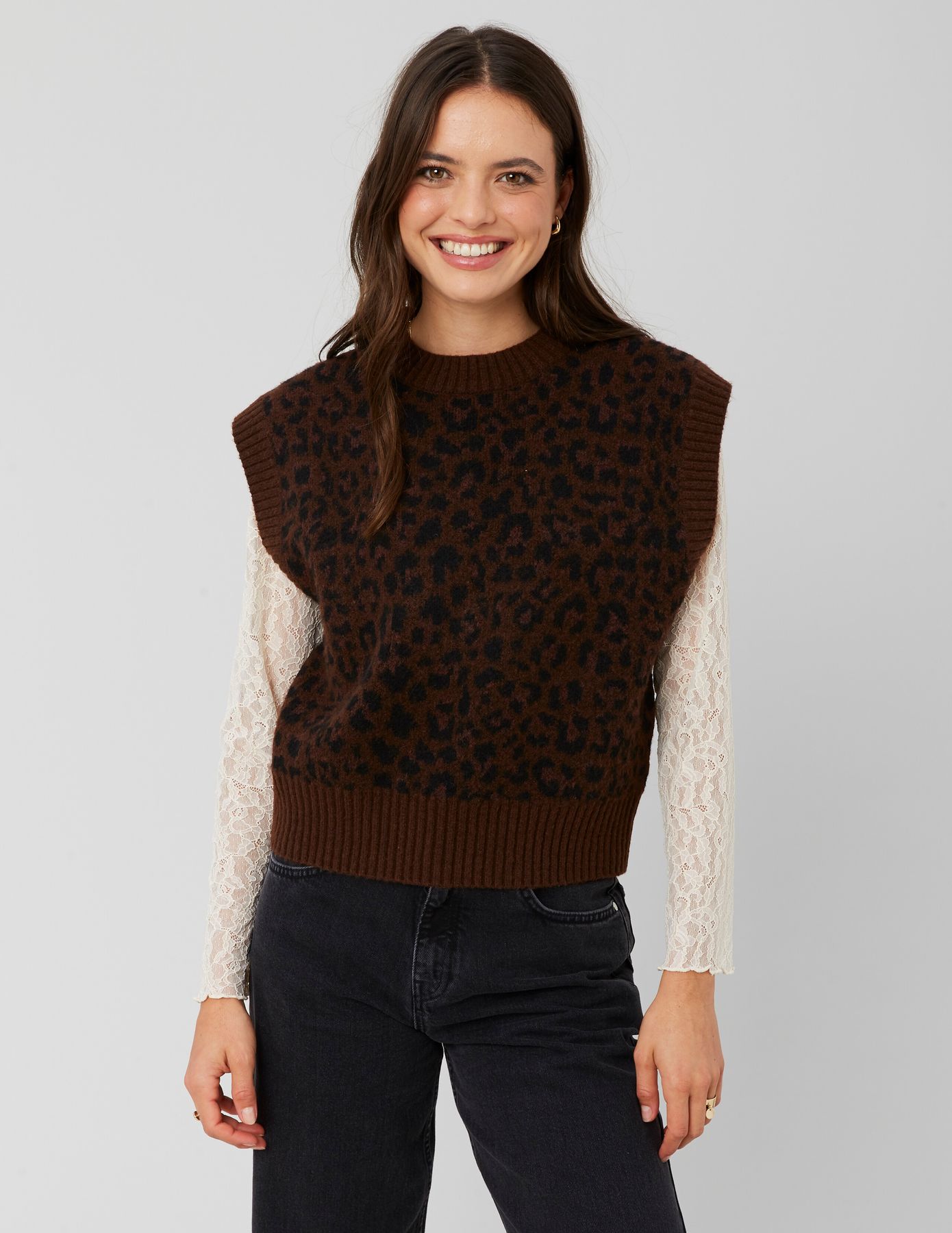 Pull sans manches léopard