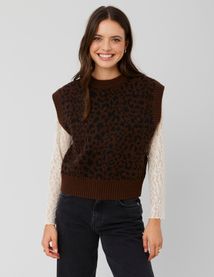 Pull sans manches léopard